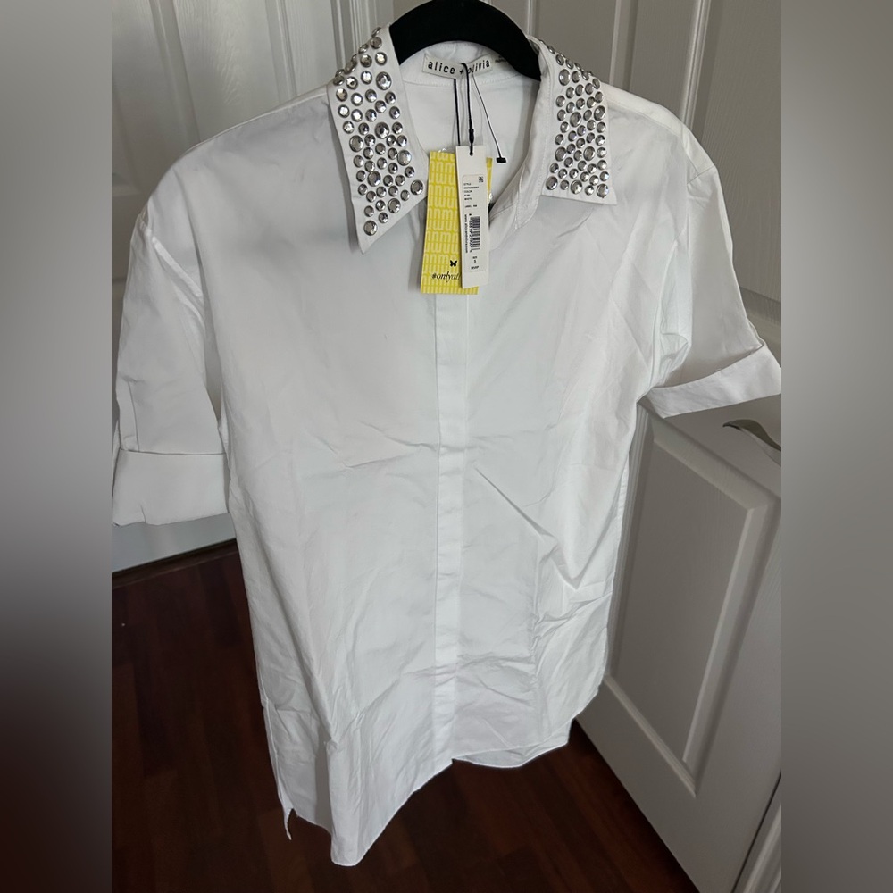 NWT Alice + Olivia Camron Stud Embellishments Collared Shirt Dress Tunic S - Picture 4 of 17